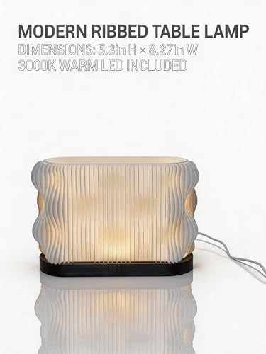 Modern Minimalist Table Lamp, Warm Light Bedside Lamp with Wavy Layered Shade, White, Dark Base, Light Source Included (Small -5.3in*8.27in) - Image 3