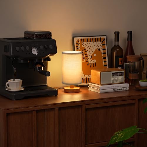 Fenmzee 8.5" Small Table Lamp for Bedroom - Beige Shade & Walnut Base - Image 7
