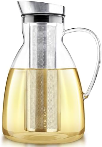 Teabloom Extra-Large Multi-Brew Borosilicate Glass Teapot + Kettle + Pitcher (85 OZ / 2.5 L / 10 CUPS) – Brew and Serve Hot Tea, Iced Tea, Cold Brew Tea and Fruit Infused Water – Solstice Tea Maker by Teabloom