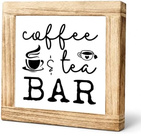 Coffee Tea Bar Sign, Wooden Coffee Bar Decor, Rustic Farmhouse Kitchen Plaque, Beverage Station Shelf Sitter For Countertop Cafe Corner Tea Lover Gift, 5.9 x 5.9 in by Unknown