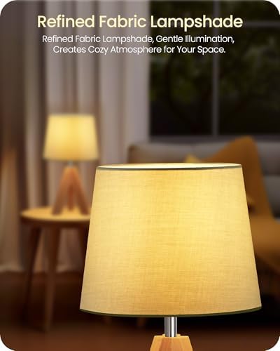 Tripod Table Lamp, Small Bedside Lamp with Wood Base & Green Fabric Shade, Little Cute Desk Lamp, Modern Nightstand Lamp for Bedroom, Kids Room, Living Room, Office, Corner, Green J51TL05 - Image 4