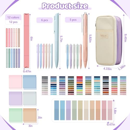 135 Pcs Book Annotation Kit with Pencil Case, 12 Pastel Highlighters, 11 Gel Pens, Fine Marker, 300 Transparent Sticky Notes, 2640 Index Tabs, Bible Study Supplies Kit(Classic,Purple) - Image 3