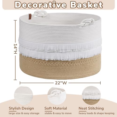 CherryNow Large Wicker Laundry Basket for Entryway, Bedroom, Jute Decorative Baskets for Clothes, Toys, Towel Basket for Bathrooom, 22 x 14 inches, 83L - Image 4