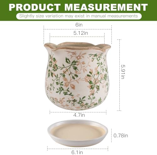 Ceramic-Planters-for-Indoor-Plants with Saucer, 6 inch Vintage Ice Crackle Glaze Plant Pots with Drainage Holes, Decorative Flower Pots for Outdoor Garden Home Decor, Tuscan Pot for Plant - Image 3