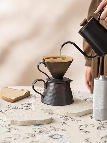 Pour Over Coffee Maker,Ceramic Coffee Maker With 40 pcs Paper Filter，15oz/450ml Ceramic Pour Over Coffee Dripper (Retro gold) - Image 5