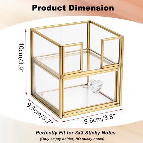 BTSKY Golden Glass 3x3 Inch Sticky Note Holder with Drawer, Elegant Post It Note Dispenser with Non-Slip Pads Clear Notepad Holder for Desk Organization Planning, Home Office Decor - Image 3