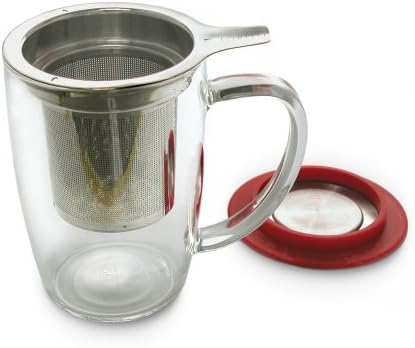 FORLIFE NewLeaf Glass Tea 16-Ounce Mug with Infuser and Lid, Red - Image 2