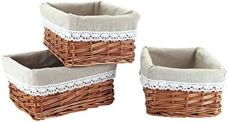 INGWILLOW 3Pcs Small Rectangular Wicker Storage Basket for Shelves - Image 2