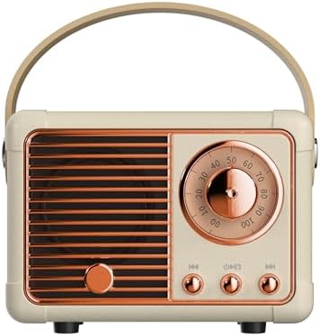 Retro Bluetooth Speaker, Wireless Mini Portable Speakers Support USB/TF Card/AUX, Vintage Decor, Retro Radio Bluetooth Speaker for Kitchen Desk Bedroom Office Outdoor, Gifts for Teens, Cream by QUEQIMU