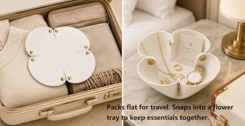 Grained Faux Leather Flower Shaped Valet Tray Large, White - Image 3