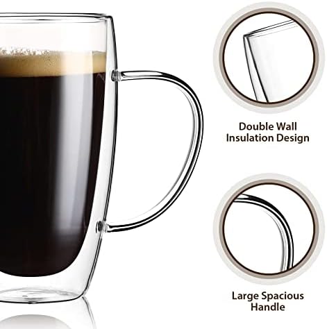 2-Pack 15 Oz Double Walled Glass Coffee Mugs with Handle,Large Insulated Layer Coffee Cups,Clear Borosilicate Mugs,Perfect for Cappuccino,Tea,Latte,Espresso,Hot Beverage,Wine,Microwave Safe - Image 5