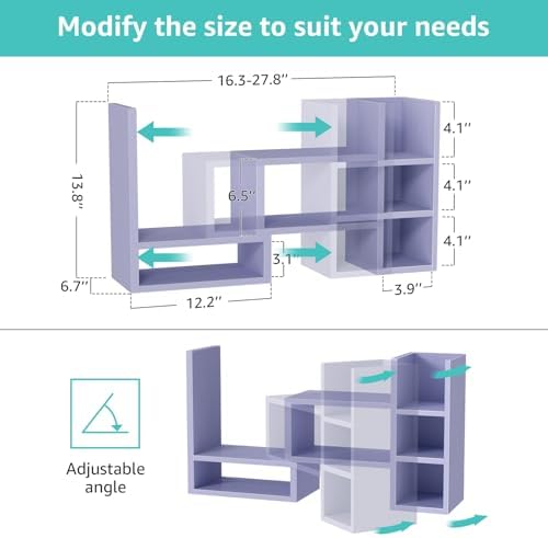NUTIKAS Desk Shelves Desktop Organizer Shlef - Purple Office Organization for Top of Desk Organizers and Accessories Corner Bookshelf Table Top Shelving Small Hutch Decorations for Women Office - Image 3