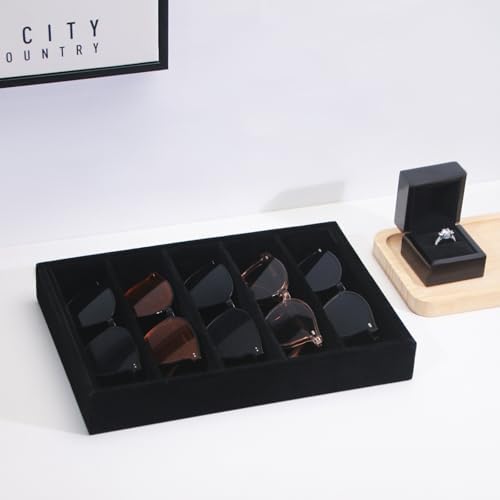 Bedside Organizer Tray, Desktop Storage Tray for Jewelry, Sunglass, Phone, Watch, Perfume,Lipstick, Nightstand Desk-top Catchall, Multi-use Holder for Desk Drawer (Black 5Grid) - Image 2