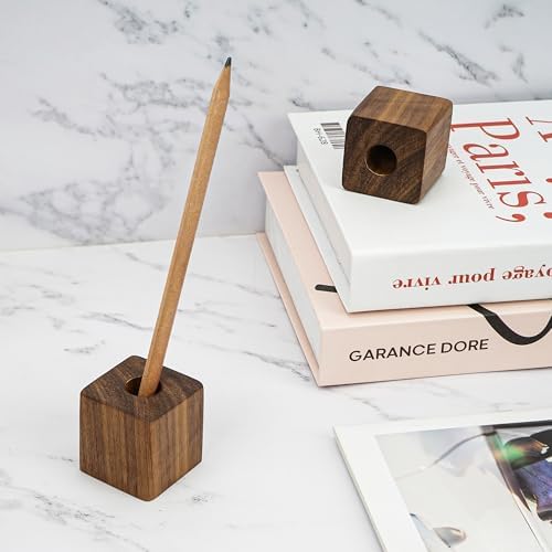 2-Piece Walnut Wood Single-Slot Pencil Holder Set - Image 3