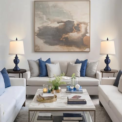 PARTPHONER Retro Table Lamps Set of 2, Bedside Lamp for Bedroom Rustic Farmhouse Table Lamps for Living Room, Vintage Nightstand Lamps with White Shades, Blue - Image 7