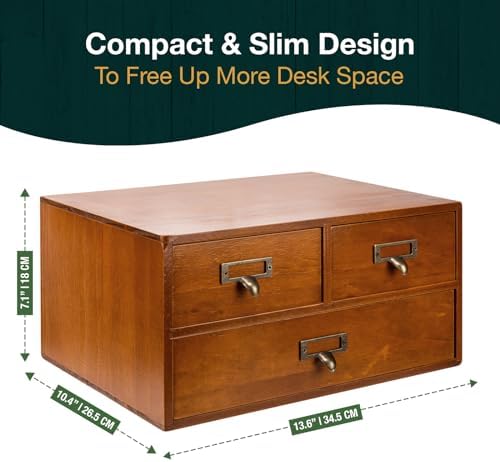 Modular Stackable Desktop Apothecary Cabinet with 3 Drawers - Solid Wood Medicine Cabinet for Tabletop - Card Catalog Drawers with Label Holders - Desktop Chest Drawer for Storage and Organization - Image 5
