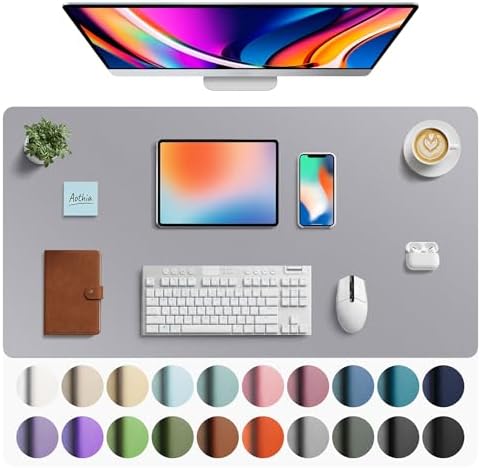Aothia Faux Leather Desk Mat - Large Mouse Pad, Non-Slip PU Leather Blotter, Waterproof Writing Surface for Office and Home (Light Grey, 40" x 24") by AothiaSimpleNaturalUnique