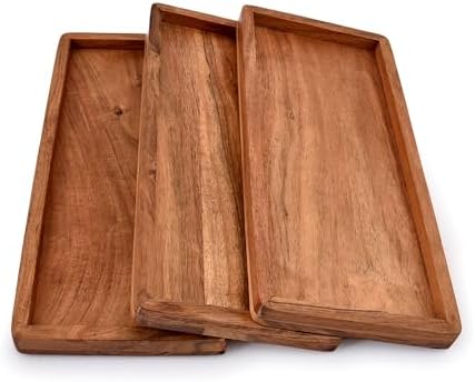 NIRMAN Acacia Wood Rectangular Wooden Platters for Home Decor, Food, Vegetables, Fruit, Charcuterie, Appetizer Serving Tray (13" x 5.5" x 0.75") (Set of 3) - Image 3