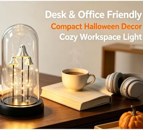 Halloween Lamp, Cute Ghost Night Light, Glass Cloche Stand Lamp - Image 3