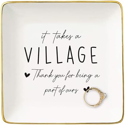 Coworkers Employee Bosses Teacher Appreciation Gifts,Baby-sitter Neighbor Gifts,Child Care Worker,Thank You for Being a Part of Ours,Ceramic Jewelry Tray Trinket Holder Ring Dish-It Takes a Village by NZY