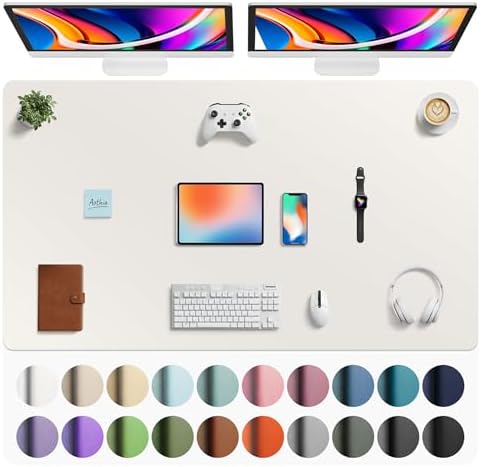 Aothia Faux Leather Desk Mat - Large Mouse Pad, Non-Slip PU Leather Blotter, Waterproof Writing Surface for Office and Home (Off-White, 63" x 24") by AothiaSimpleNaturalUnique