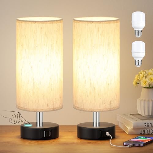 Small Table Lamps for Bedroom set of 2 - Touch Lamps with 3 Way Dimmable by PartageiZ