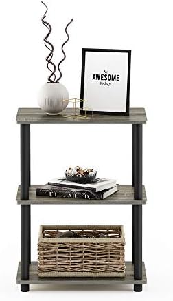 Furinno Turn-N-Tube No Tool 3-Tier Storage Shelf, Narrow, French Oak Grey/Black - Image 3