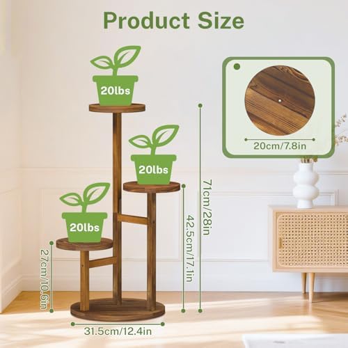 iDavosic.ly 3 Tier Wood Plant Stand Indoor Outdoor Corner Tall Shelf, Brown - Image 4