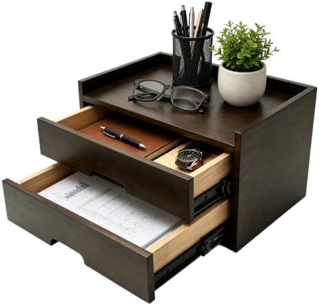 Solid Wood Desk Organizer with Drawers, Wooden Desktop Drawers by Unknown