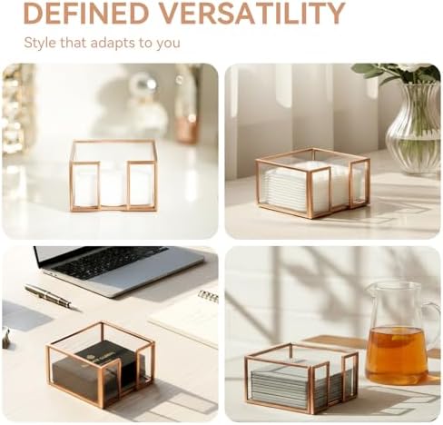 Rose Gold Glass Sticky Note Holder for Desk, Elegant Sticky Note Dispenser Organizer for 3x3 Inch Pads, Cute Clear Notepad Note Holder with Non-Slip Pads, Modern Luxury Office Decor Gift for Women - Image 6