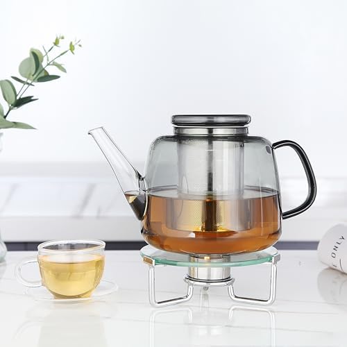 Easyworkz Borosilicate Glass Teapot 50oz with Large Stainless Steel Removable Loose Tea Infuser for Fruit Herbal and Infusion, Smoke Grey - Image 5