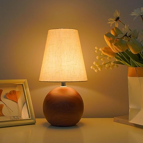 Vintage Wooden Night Lamp, Wood Base Fabric Lampshade, Adjustable Light Color and Brightness with Power-Off Memory, Safe USB Powered, Retro LED Table Light for Bedroom Living Room Office (Flax Yellow) - Image 5