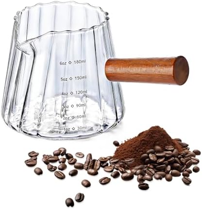 Espresso Cups with Wood Handle, 6 Oz Glass Espresso Measuring Cup by Unknown