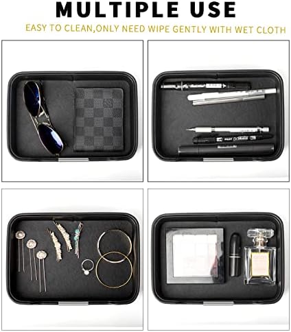 SANZIE Leather Tray Organizer, Valet Tray Key Tray (Metal Silvered, Black) - Image 3