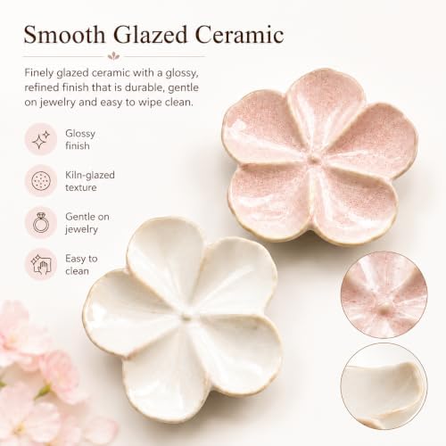 Ceramic Flower Jewelry Ring Trinket Dish Tray, Gifts for Women, 2 Pieces - Image 3