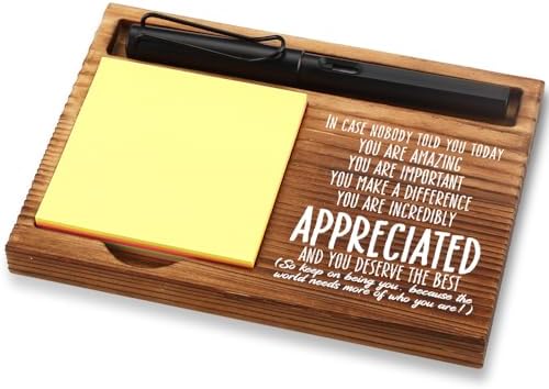 FOUGSTA Appreciation Gifts for Women, New Job Gifts for Women, Inspirational Office Decor Gift for Woman,Wooden Notepad Pen Holder With Inspirational Quotes,16.5 x 12 x 1.5 cm,XXN3 by FOUGSTA
