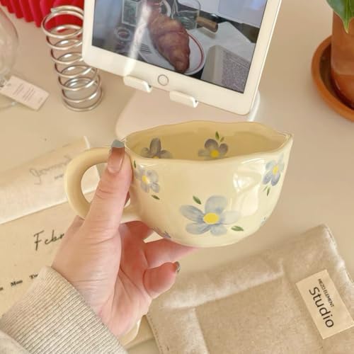 Creative Cute Coffee Mug Floral Ceramic Coffee Mug Flower Cute Cup for Women Girl 8.5oz Handmade Hot Chocolate Mugs for Latte Milk Tea Valentine’s Day Mother’s Day Birthday Christmas Gift(Blue) - Image 3