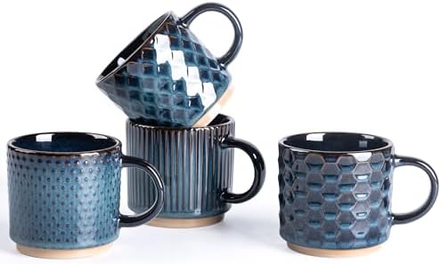 GBhome 6 OZ Stackable Coffee Mugs Set of 4, Ceramic Coffee Cups Set by GBhome