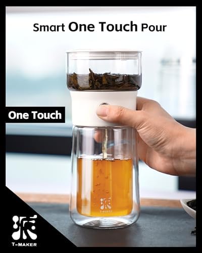 ZENS Modern Glass Infuser Pot, One Touch Tea Maker for Loose Leaf Tea - Image 3