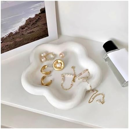 Small Ring Holder Dish, Ceramic Jewelry Dish Tray, Flower Shape Jewelry Tray for Women, Room Decor Aesthetic Trinket Dish, Wedding Engagement Jewelry Plate Bowl for Earrings Keys Perfume Gift by BESSKON