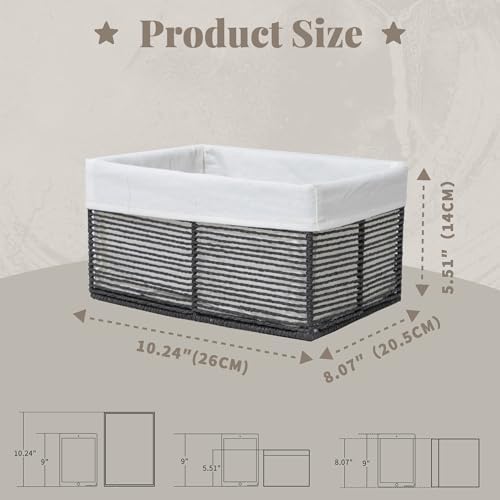 GYASVWU Hand-Woven Paper Rope Storage Baskets,Rectangular Wicker Baskets for Organizing,Decorative Woven Basket for Storage,Shelf Basket for Living Room,Storage Baskets for Pantry (Black - Small) - Image 3