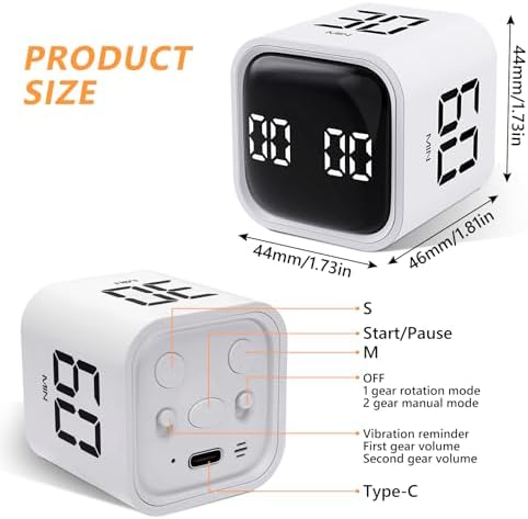 GuDoQi Multi-Function Cube Timer, 5/10/30/60 Min & Custom Count Down, Included Pause & Resume Feature, Silent, Vibrate & Adjustable Sound Alarm for Productivity in Tasks, Study & Kitchen, White - Image 2