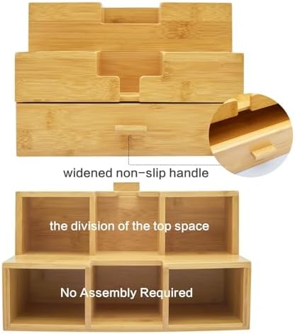 Bamboo Desk Organizer - Countertop Drawers Organizer Tabletop Storage Organization Makeup & Pen Storage with Drawer & Pencil Holder for Office Organization - Image 5
