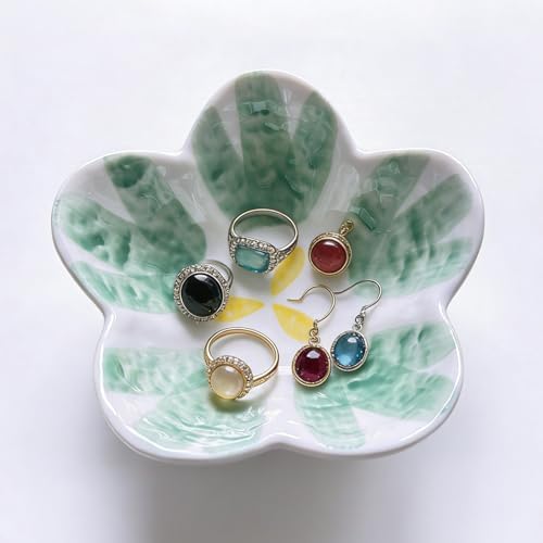 Ceramic Jewelry Dish, Flower Ring Dish, Cute Trinket Tray, Small Ring Holder Jewelry Tray, Nightstand Bathroom Decor Trinket Bowl for Friendship Birthday Gifts for Women Mom Grandma, Soap Dish by BESSKON
