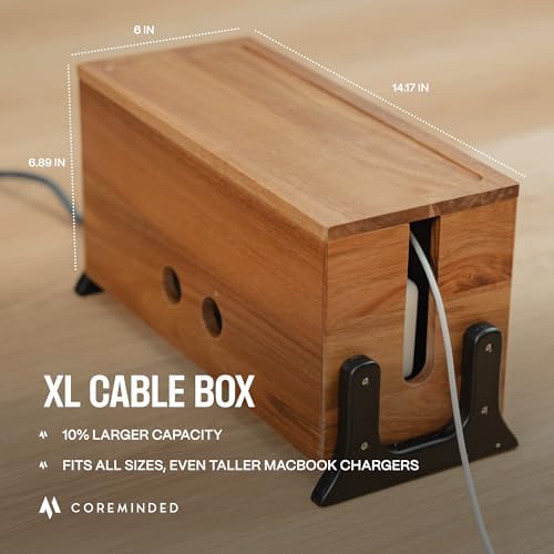 Extra Large Cable Management Box, Wood Cord Hider Box & Organizer for Power Strip, TV Wires & Desk Cable Storage - Image 3