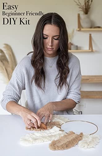 DIY Macrame Kit, Feather Dream Catcher Wall Hanging Kits for Teens & Adult Beginners, Craft Supplies for Boho Art Project-Macrame Cord, Gold Hoop, Accessories & Instructions (Khaki) - Image 3