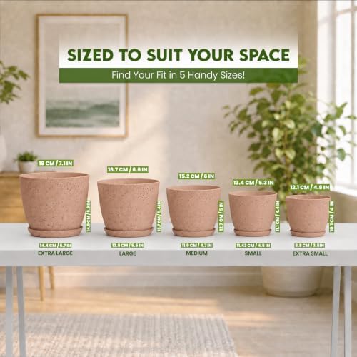 Plant Pots Indoor with Drainage 5 Pack Multisize Planters Spotty Peach Pink - Image 2