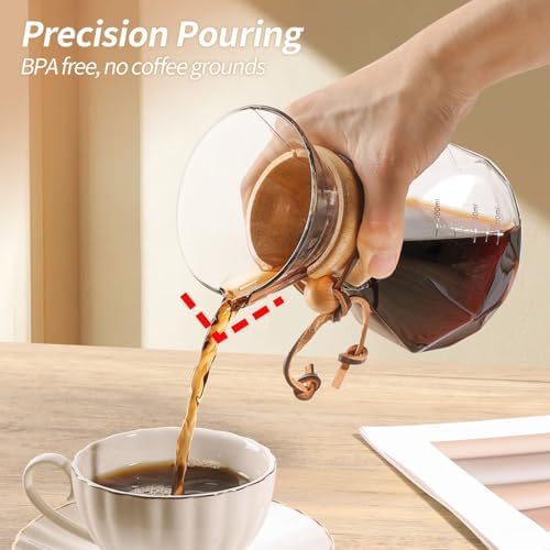 Pour Over Coffee Maker 14 OZ, 4 Cup Borosilicate Glass Drip Coffee Maker with Reusable Stainless Steel Filter and Cork Grip for Home Café 400 ML (Diamond Shape) - Image 2