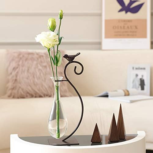 Marbrasse Desktop Glass Planter Hydroponics Vase,Planter Bulb Vase with Holder for Home Decoration,Modern Creative Bird Plant Terrarium Stand, Scindapsus Container (Water Drop Vase) by Marbrasse