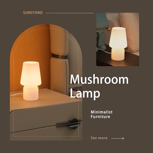 Mushroom Lamp,Mother's Day Gifts,Small Table Lamp,Cute Nightstand Kitchen Mini Lamp,Glass Table Lamp,Suitable for Bedrooms, Kitchens, Living Rooms, Bedside, Girl Gifts（White） - Image 4